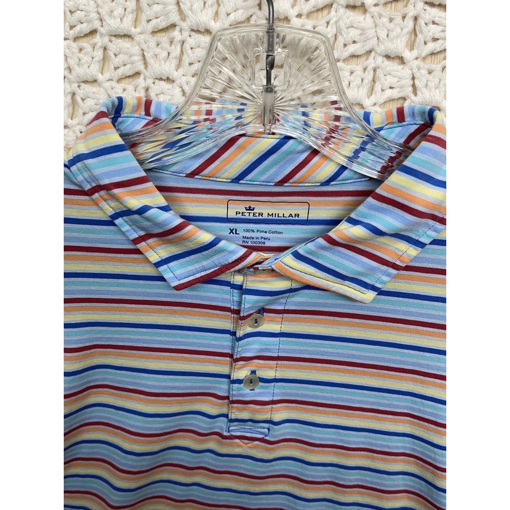 Peter Millar Multi-Color Striped Polo - Blue, Yellow, Red